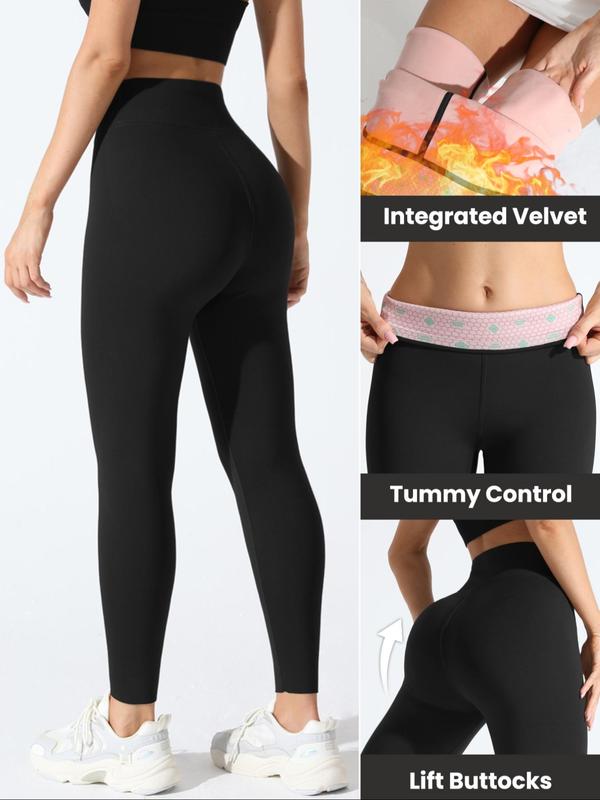 Women's Solid High Waist Thermal Lined Sports Leggings, Casual Comfy Breathable Skinny Pants for Yoga Gym Workout Running, Ladies Sportswear for Fall & Winter