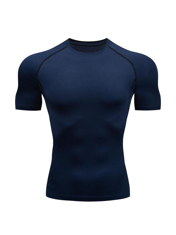 Men's Contrast Binding Short Sleeve Sports Tee, Quick Drying Crew Neck T-shirt for Gym Workout Running, Men's Sportswear