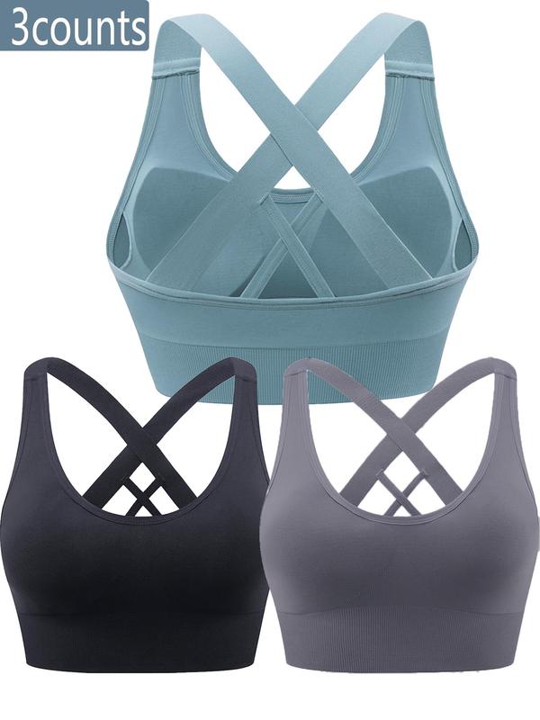 Women's Criss Cross Wireless Sports Bra, Solid Color Breathable Comfortable Quick Drying Backless Sports Bra, Ladies Sportswear for Indoor Outdoor Wear