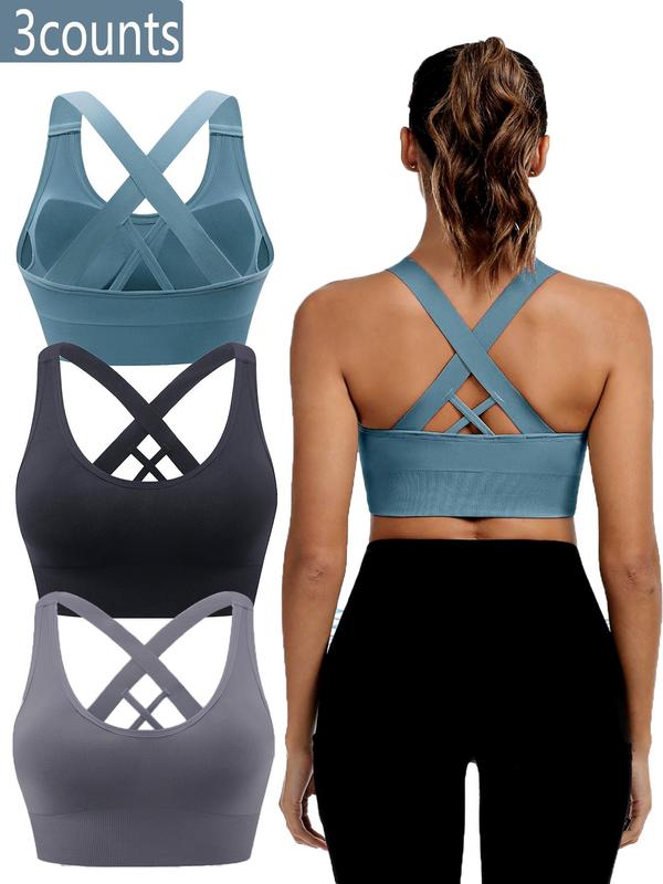 Women's Criss Cross Wireless Sports Bra, Solid Color Breathable Comfortable Quick Drying Backless Sports Bra, Ladies Sportswear for Indoor Outdoor Wear