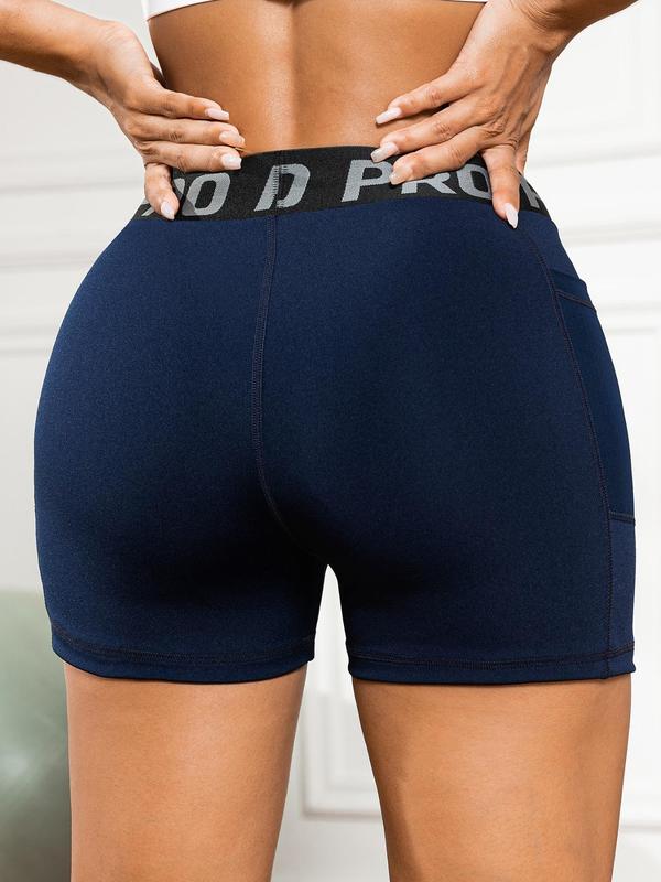 Women's Pocket Letter Tape Sports Shorts, Gym Shorts, Summer High Waist Breathable Short Leggings, Fall Gym Shorts Women 2024, Women's Sports Outfits for Workout Cycling Gym