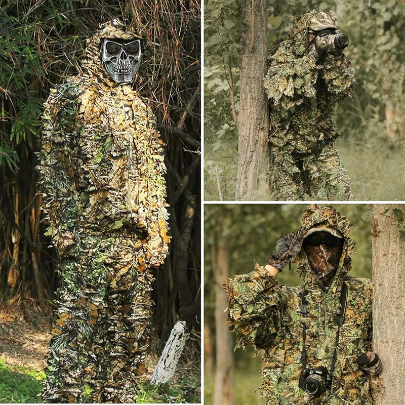 Ghillie Suit Camouflage  Suits Outdoor 3D Leaf Lifelike Camo Clothing Lightweight Breathable Hooded Apparel