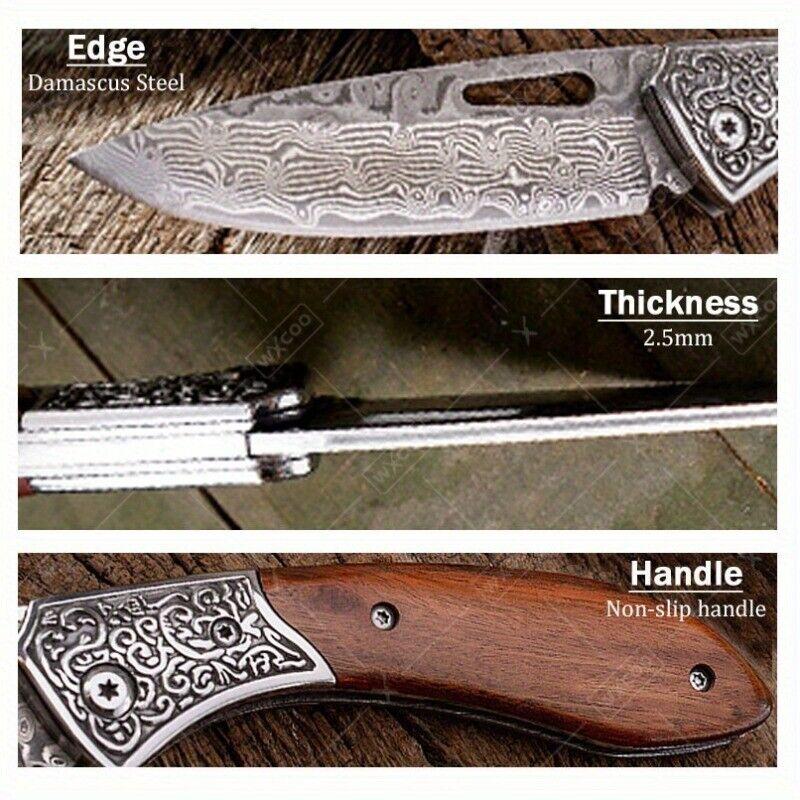 Folding Knife Portable Pocket Knife Fruit Slicing Knife Damascus Camping Knife