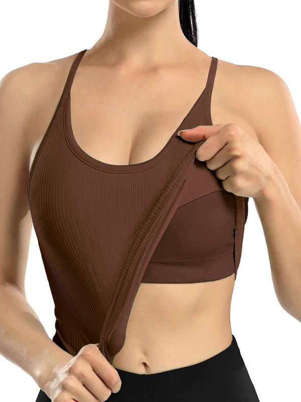 Women's Solid Wireless Sports Bra, Sporty Breathable Comfortable Padded Bra, Ladies Sportswear for Indoor Outdoor Wear