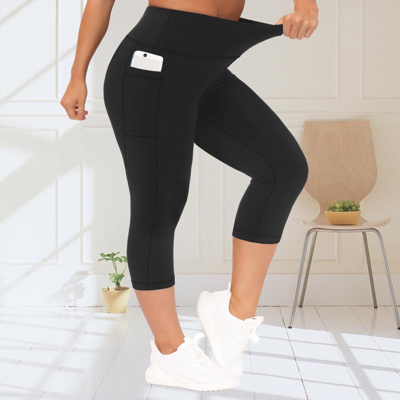 3 Pack Plus Size Leggings with Pockets for Women Black High Waisted Tummy Control Soft Yoga Pants for Gym Workout Leggings