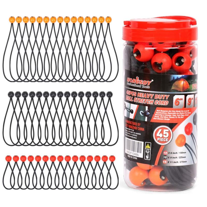 HORUSDY 45 Pack Ball Bungee Cords, Includes 6”, 9”, 11” Heavy Duty Gazebo Tarp Tie Down Cord.