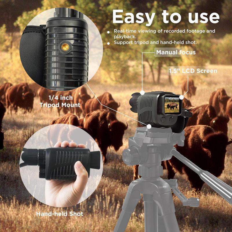 Night Vision Monocular for 100% Darkness, 1080P Infrared Monocular , Night Vision Goggles for Adult Hunting Camping, Surveillance, 2600mAh Rechargeable Battery, Video Recording