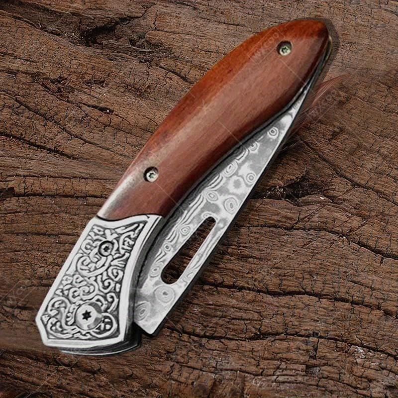 Folding Knife Portable Pocket Knife Fruit Slicing Knife Damascus Camping Knife