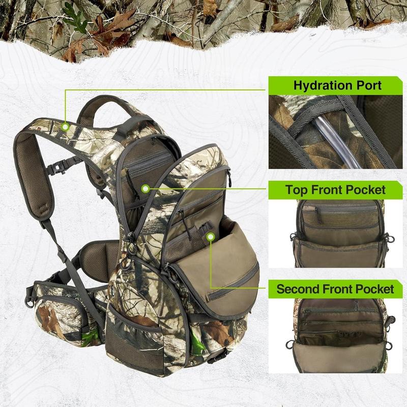 Hunting Backpack, Waterproof Camo Hunting Pack with Rain Cover, Long-Lasting Large Capacity Hunting Day Pack for Rifle Bow Gun (Next Camo G2)