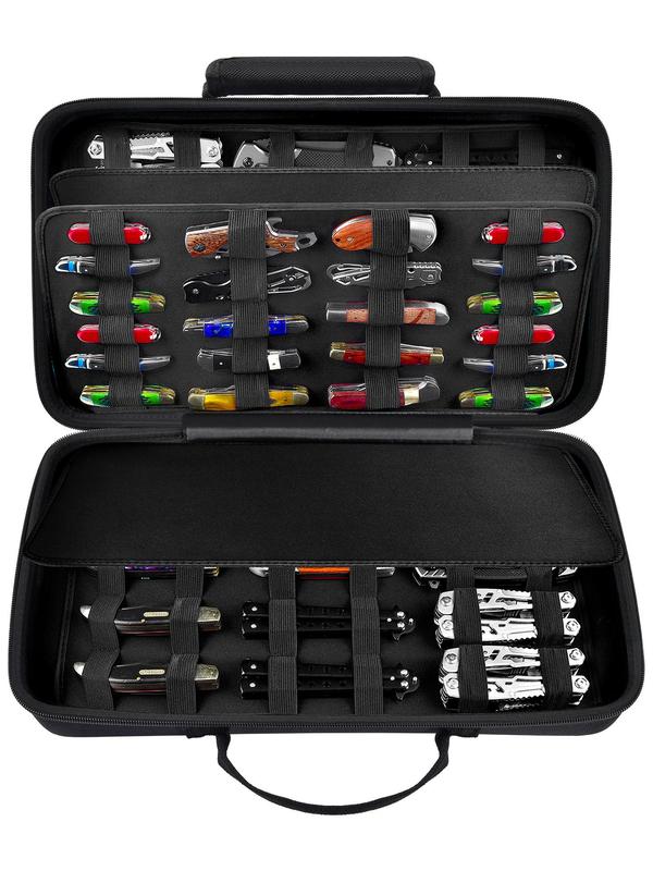 Knife Display Case, Folding Holder for 66+ Pocket Knives, Travel Knives Roll Collection Pouch Carrier Bag for Survival Tactical Outdoor for EDC Mini Knife