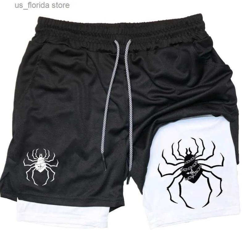 Men's Anime Hunter x Hunter Gym Shorts Bilayer 2-in-1 Breathable Quick-drying Absorb Sweat Sports Short Gym Jogging Pants