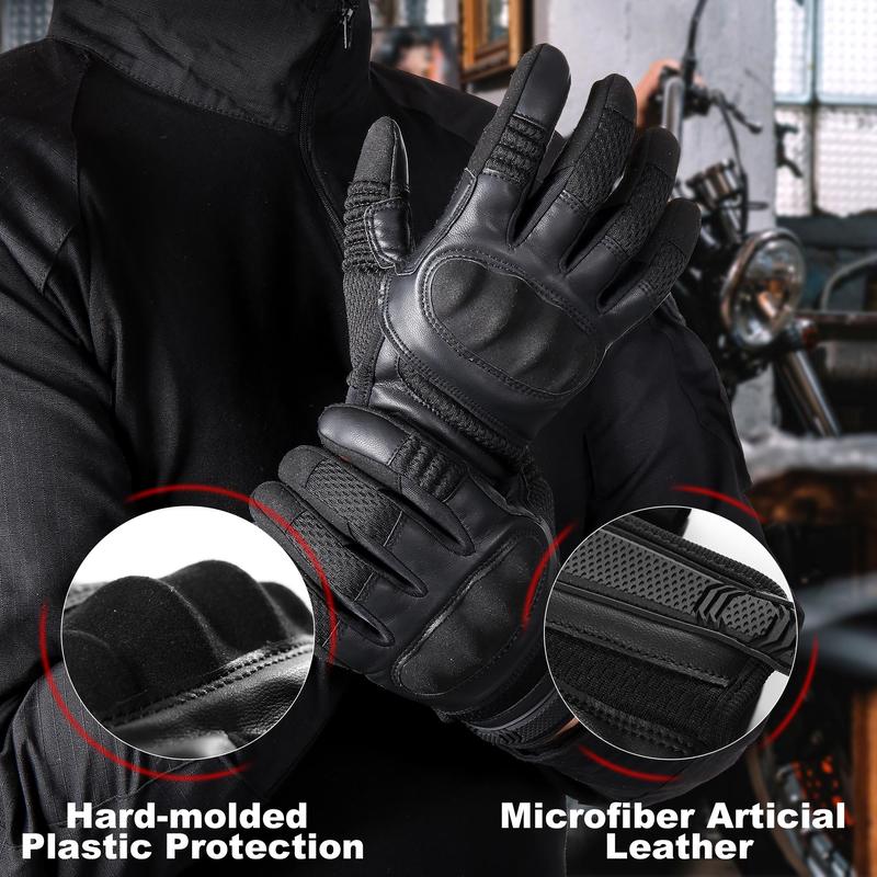 1 Pair Motorcycle Gloves, Leather Touchscreen Motocross Cycling Gloves, Full Finger Protective Riding Gloves, Sports & Outdoor Accessories, Camping Accessories