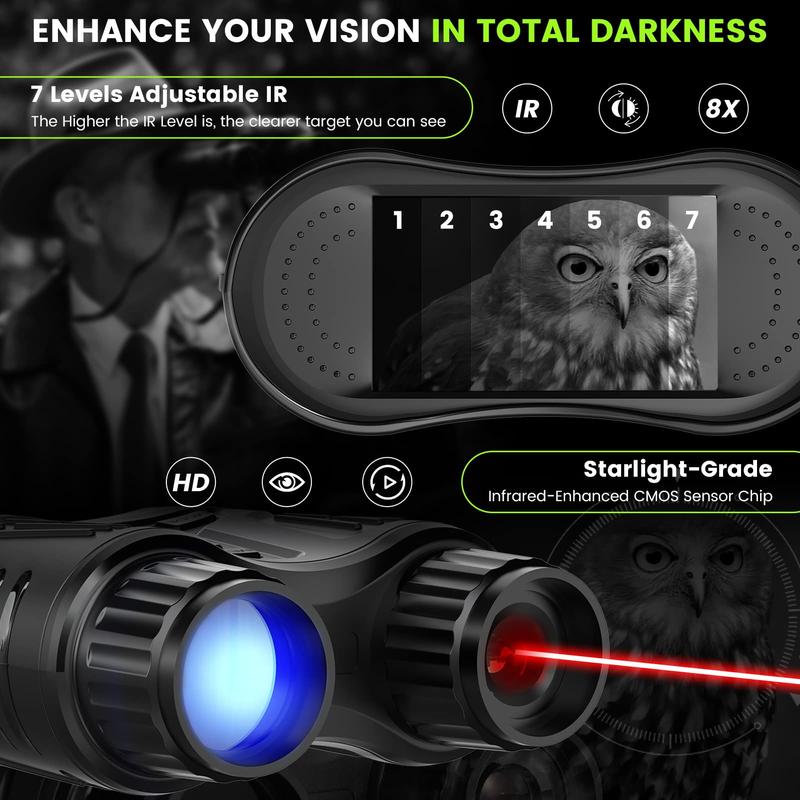 4K Night Vision Goggles, Infrared Night Vision Binoculars for Adults, 3.2'' Large Screen, 8X Digital Zoom, Suitable for Camping Hunting