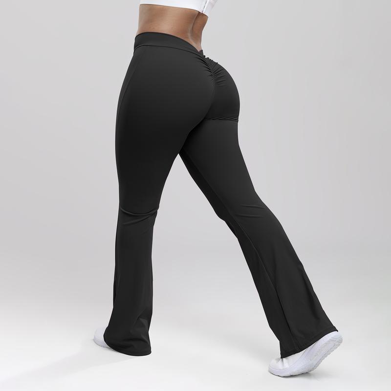 Women High Waist Seamless Flared Soild Color Butt Lift Bell Bottom Sweatpants Yoga Pants