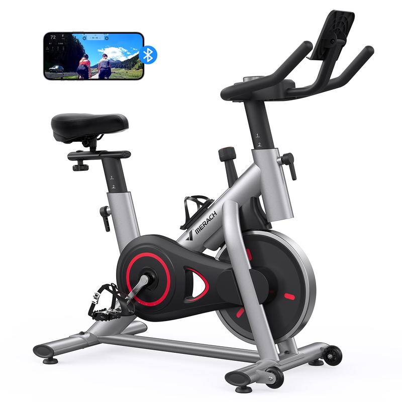 MERACH Exercise Bike for Home, Stationary Bike with Enhanced Electronic LED Monitor Silent Belt Drive and Comfortable Seat Cushion Cardio Workout