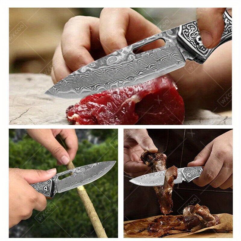 Folding Knife Portable Pocket Knife Fruit Slicing Knife Damascus Camping Knife