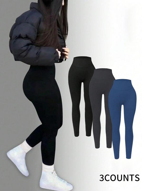 Women's Solid High Waist Sports Leggings, Casual Comfy Breathable Seamless Skinny Pants for Yoga Gym Workout, Gym Clothing, Ladies Sportswear for Spring & Fall