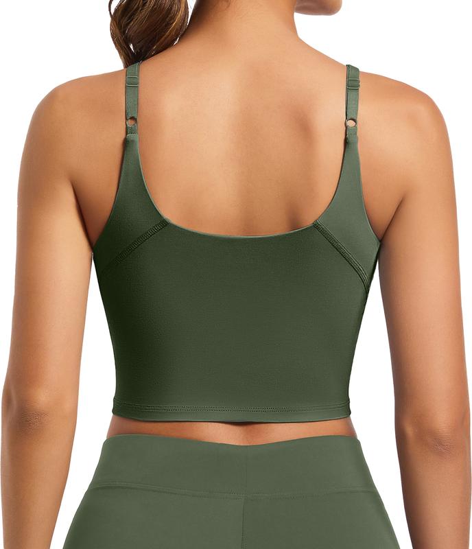 OVESPORT Women's  Support Racerback Workout Bras, Adjustable Longline Sports Bra for Women Removable Cups Padded Crop Yoga Workout Fitness Crop Tank