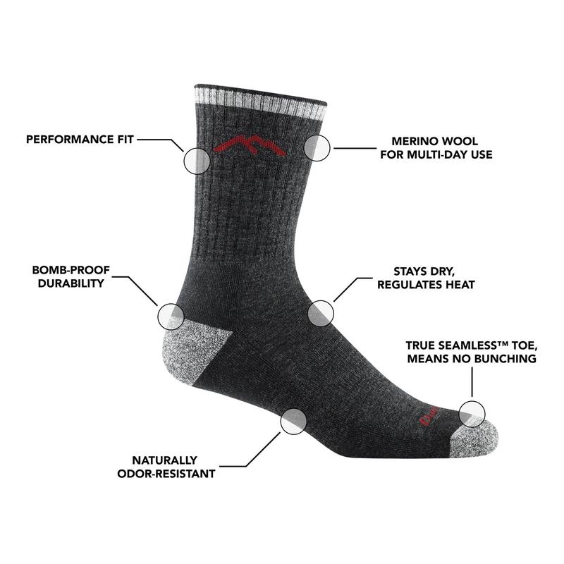 Darn Tough Men's Hiker Micro Crew Midweight Hiking Sock - Merino Wool, Nylon, Lycra Spandex