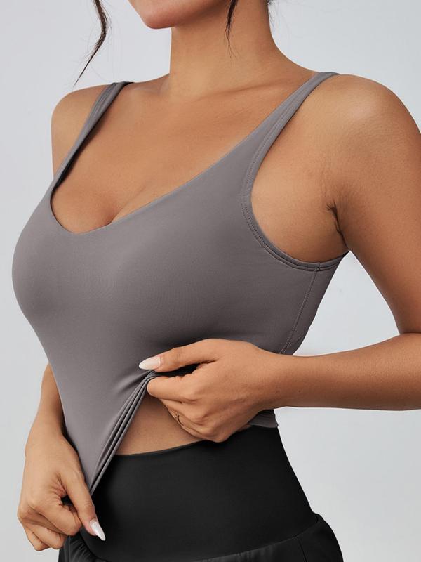 Women's Solid Color Racer Back Sports Bra, Breathable Comfortable Quick Drying Push Up Bra, Ladies Sportswear for Indoor Outdoor Wear