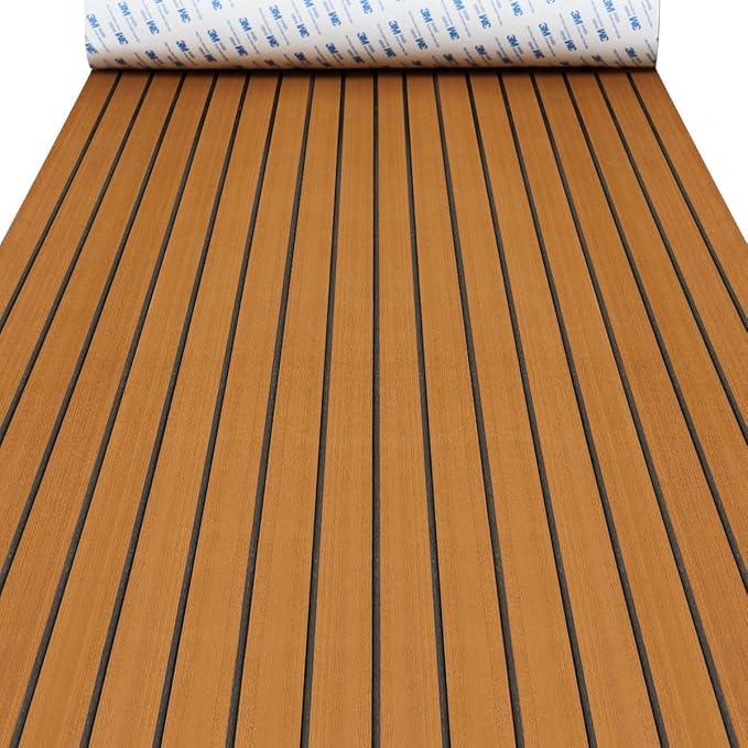 EVA Foam Boat Decking Faux Teak Marine Flooring It is suitable for boat flooring, car floors，motorboats,  swim platforms, RVs, bass boats,  canoe floors, yacht floors, golf carts, boat trailers, kayak decks, stair steps and more.