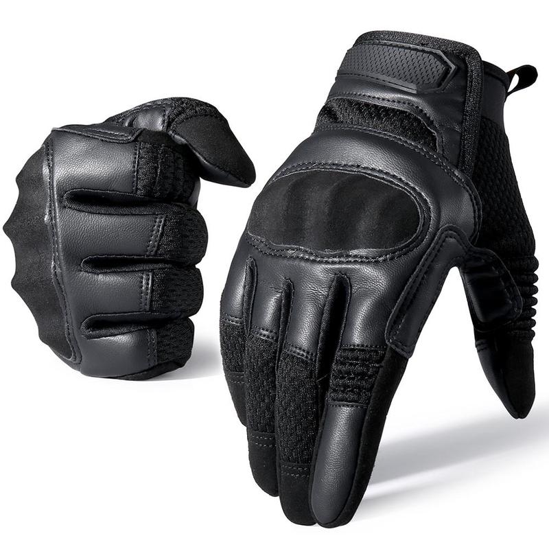 1 Pair Motorcycle Gloves, Leather Touchscreen Motocross Cycling Gloves, Full Finger Protective Riding Gloves, Sports & Outdoor Accessories, Camping Accessories