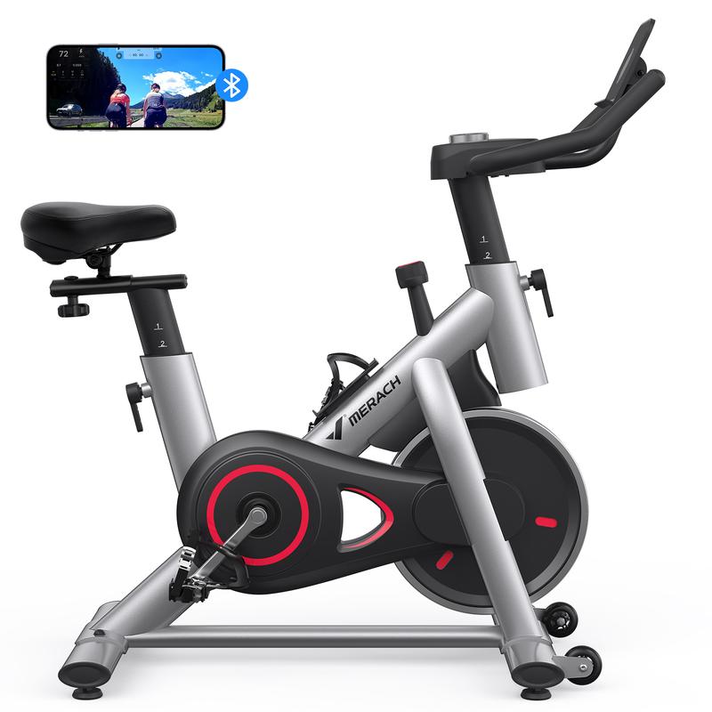 MERACH Exercise Bike for Home, Stationary Bike with Enhanced Electronic LED Monitor Silent Belt Drive and Comfortable Seat Cushion Cardio Workout