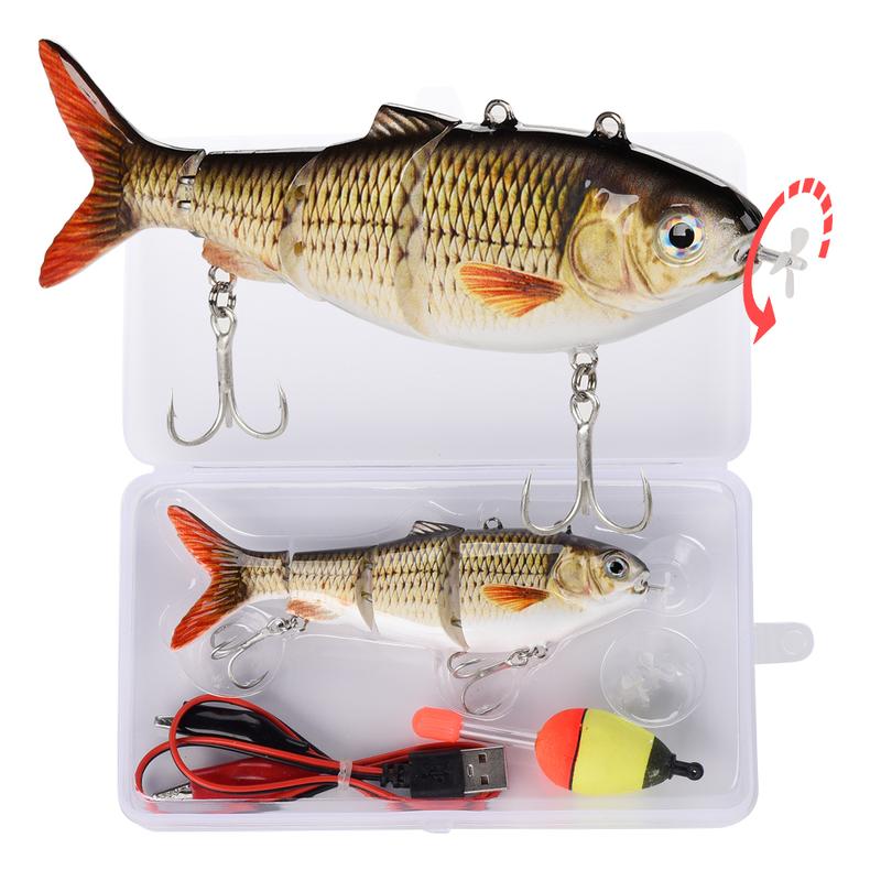 HADORAM Robotic Swimming Lure 5.1” Fishing Lure 4-Segement Multi Jointed Swimbait Electric Bait LED Light USB Rechargeable Robotic Lure for Bass Trout Pike Fishing Tackle…