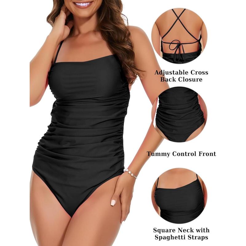 One Piece Swimsuit Women High Cut Thong Tummy Control Bathing Suit Sexy Slimming Ruched Swimwear