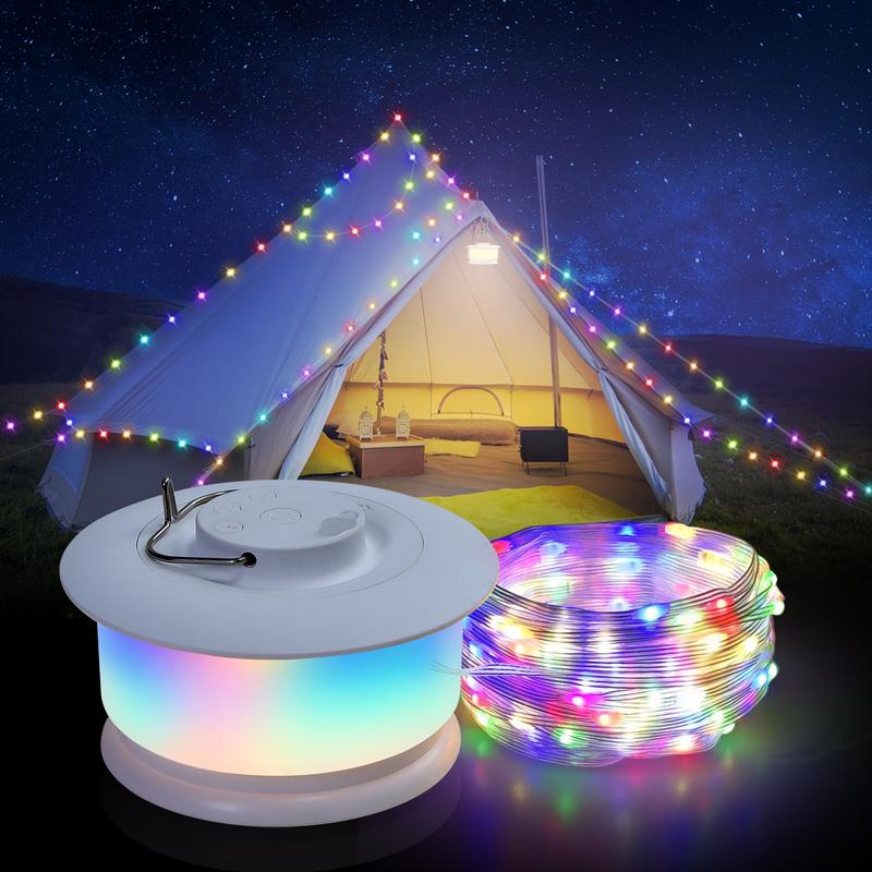 Demilare 2 in 1 Camping String Light, Quick Storage Portable outdoor string lights, 8 Flashing Modes and 4 Rhythm Modes Ambinet Light, 7 RGB Colors Tent Lights, Decorative Atomosphere Lights , Christmas LED String Light,Halloween