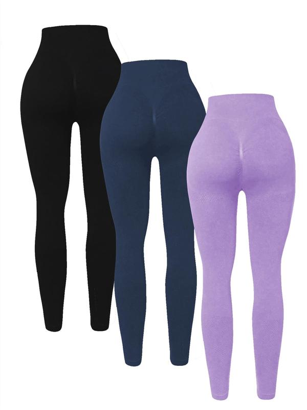 Women's Solid High Waist Sports Leggings, Casual Comfy Breathable Seamless Skinny Pants for Yoga Gym Workout, Gym Clothing, Ladies Sportswear for Spring & Fall