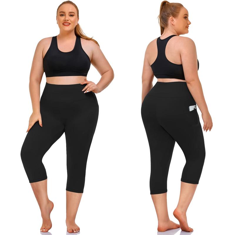 3 Pack Plus Size Leggings with Pockets for Women Black High Waisted Tummy Control Soft Yoga Pants for Gym Workout Leggings