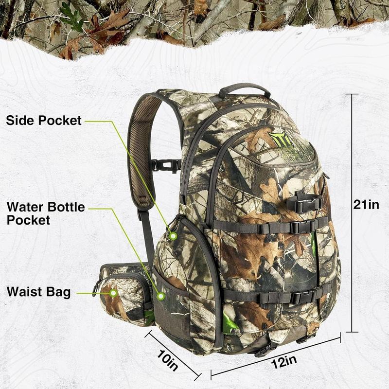 Hunting Backpack, Waterproof Camo Hunting Pack with Rain Cover, Long-Lasting Large Capacity Hunting Day Pack for Rifle Bow Gun (Next Camo G2)