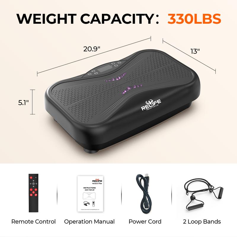 RELIFE REBUILD YOUR LIFE Vibration Plate Exercise Machine Lymphatic Drainage Fitness Vibrating Platform with Loop Bands for Whole Body Toning Workout