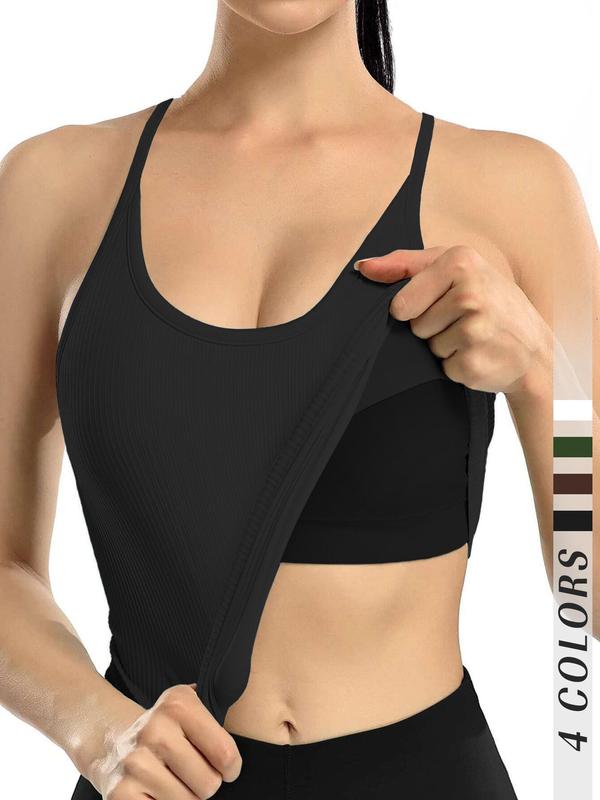 Women's Solid Wireless Sports Bra, Sporty Breathable Comfortable Padded Bra, Ladies Sportswear for Indoor Outdoor Wear