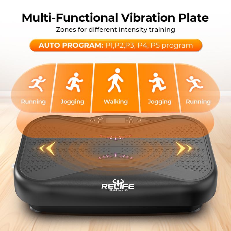 RELIFE REBUILD YOUR LIFE Vibration Plate Exercise Machine Lymphatic Drainage Fitness Vibrating Platform with Loop Bands for Whole Body Toning Workout