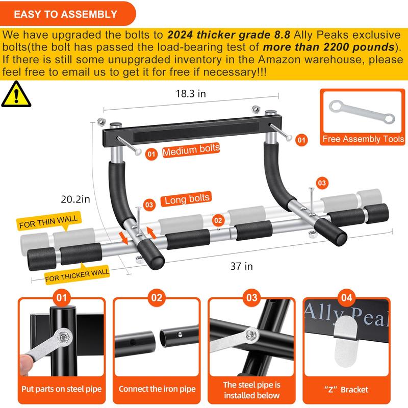 Pull Up Bar for Doorway | Thickened Steel Max Limit 440 lbs Upper Body Fitness Workout Bar| Multi-Grip Strength for Doorway | Indoor Chin-Up Bar Fitness Trainer for Home Gym Portable