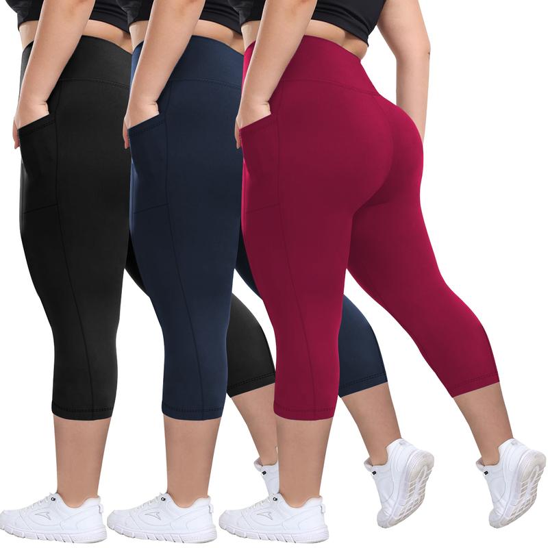 3 Pack Plus Size Leggings with Pockets for Women Black High Waisted Tummy Control Soft Yoga Pants for Gym Workout Leggings