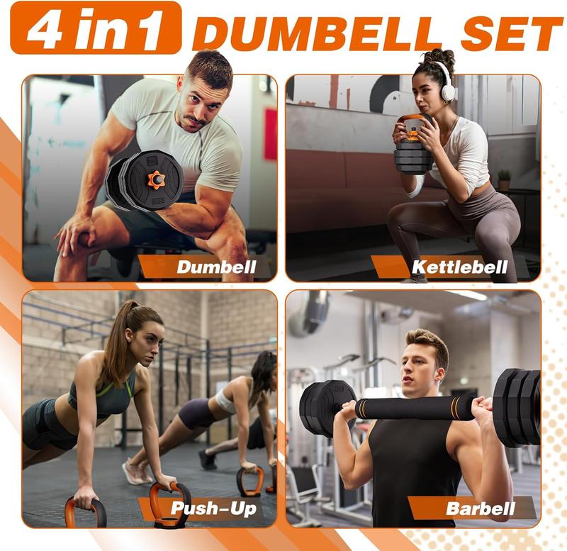 Adjustable Weight Dumbbell Set, 44 66 88LBs Free Weights Dumbbell Set, functions as Dumbbell, Barbell, Kettlebell and Push-up, Multi-functional Fitness Exercise Equipment for Home Gym