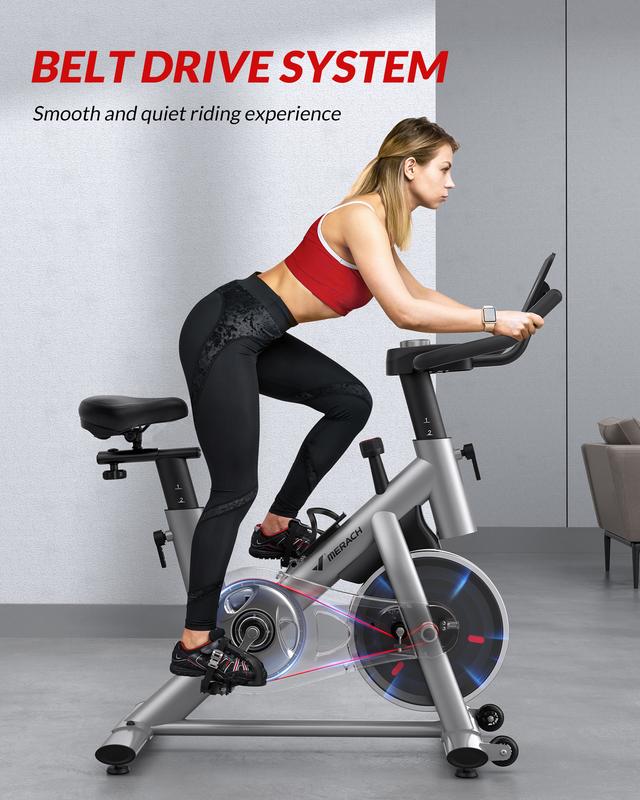 MERACH Exercise Bike for Home, Stationary Bike with Enhanced Electronic LED Monitor Silent Belt Drive and Comfortable Seat Cushion Cardio Workout