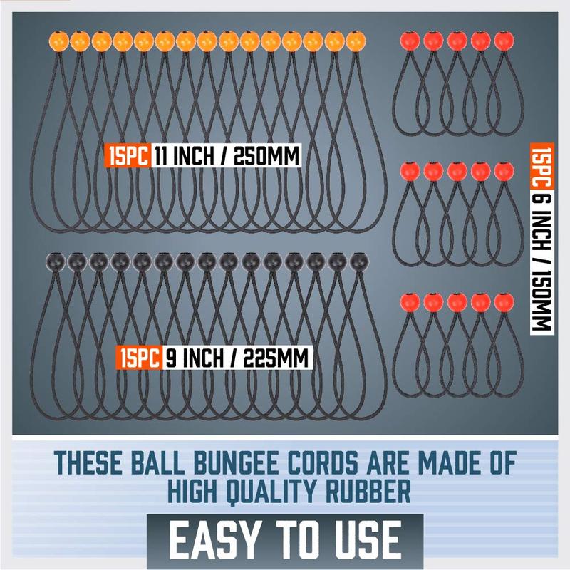 HORUSDY 45 Pack Ball Bungee Cords, Includes 6”, 9”, 11” Heavy Duty Gazebo Tarp Tie Down Cord.