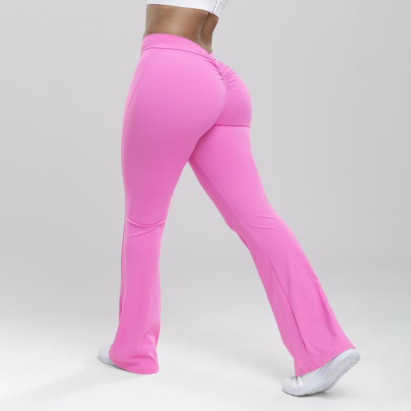 Women High Waist Seamless Flared Soild Color Butt Lift Bell Bottom Sweatpants Yoga Pants