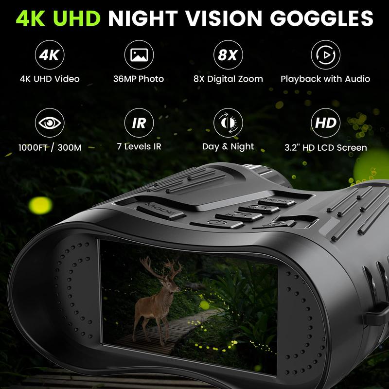 4K Night Vision Goggles, Infrared Night Vision Binoculars for Adults, 3.2'' Large Screen, 8X Digital Zoom, Suitable for Camping Hunting