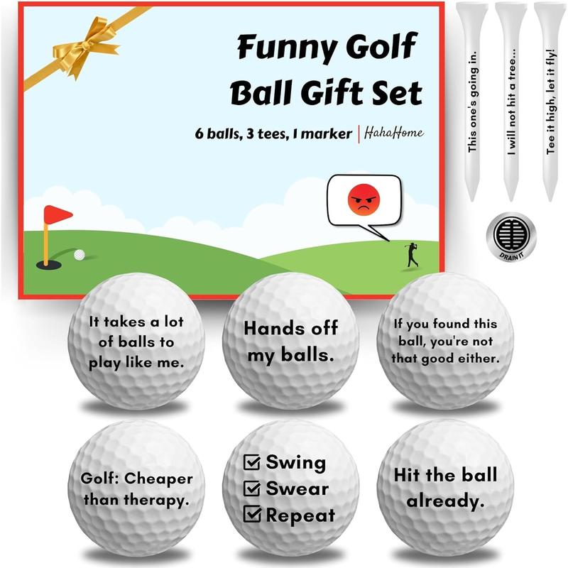 Funny Golf Ball Gift Set, Funny Golf Gifts for Men - Golf Balls for Dad, Mom, and Golfers - Includes 6 Balls, 3 Tees, and 1 Marker HahaHome golf training