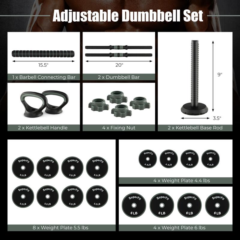 FestivalJoy-4 in 1 Adjustable Weight Dumbbell Set-Black