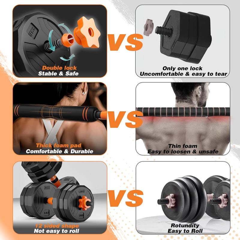 Adjustable Weight Dumbbell Set, 44 66 88LBs Free Weights Dumbbell Set, functions as Dumbbell, Barbell, Kettlebell and Push-up, Multi-functional Fitness Exercise Equipment for Home Gym