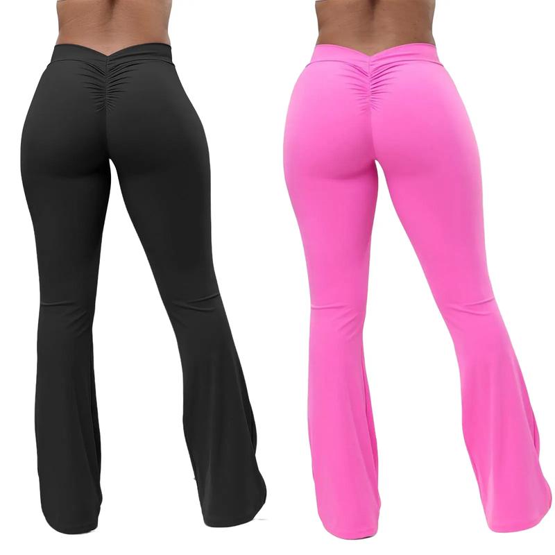 Women High Waist Seamless Flared Soild Color Butt Lift Bell Bottom Sweatpants Yoga Pants