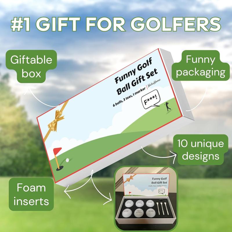 Funny Golf Ball Gift Set, Funny Golf Gifts for Men - Golf Balls for Dad, Mom, and Golfers - Includes 6 Balls, 3 Tees, and 1 Marker HahaHome golf training