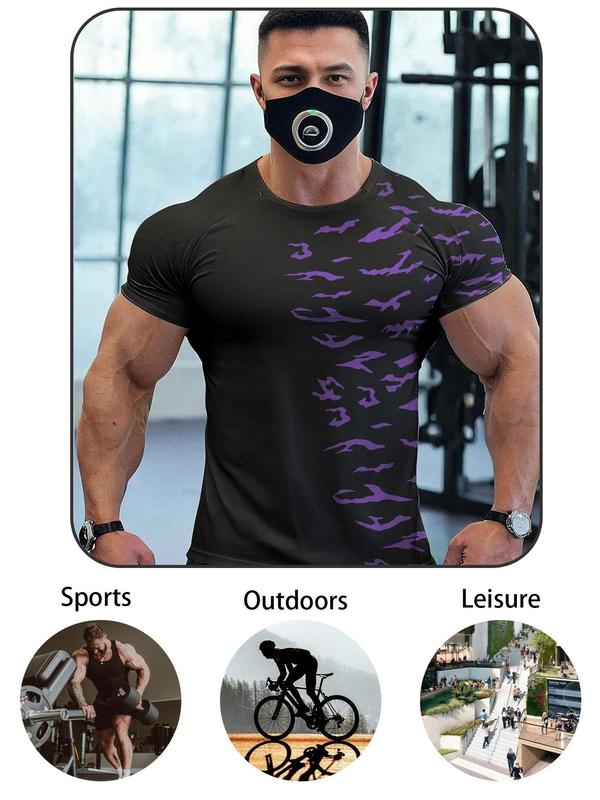 Men's Graphic Print Round Neck Sports Tee, Regular Fit Casual Quick Drying Short Sleeve Crew Neck T-shirt for Men for Summer, Fashion Men's Sportswear for Gym Workout Running