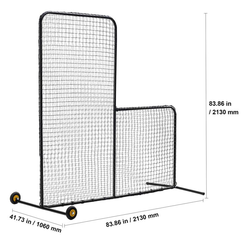 VEVOR L Screen Baseball for Batting Cage, 7x7 ft Softball Safety Screen, Body Protector Portable Batting Screen with Carry Bag, Wheels, Ground Stakes, Heavy Duty Pitching Net for Pitchers Protection